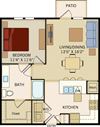 1 BD 1 Bath floorplan 728 sqft